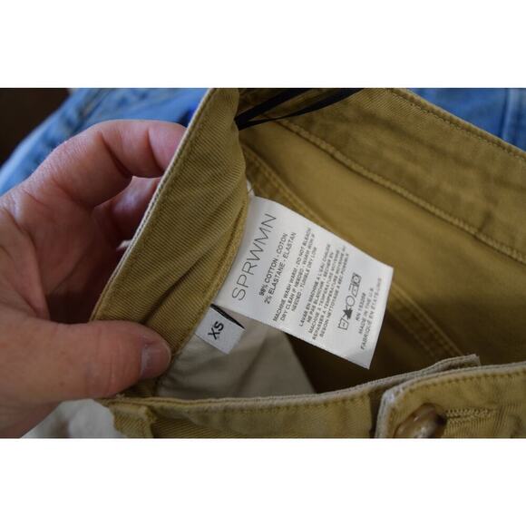 SPRWMN Wide Leg Cropped Pants Womens XS Tan High Rise Stretch Casual Cotton USA - Picture 4 of 4